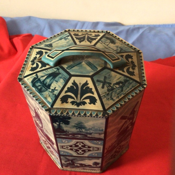 Vintage “Container Made in Western Germany” Tin 🩵 Blue White Windmills Sailboats - Picture 4 of 10